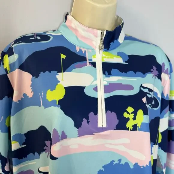 SanSoleil 1/4 Zip Golf Pullover women's XL UV 50 Cooling Mesh Vista Blue Print - Picture 5 of 12